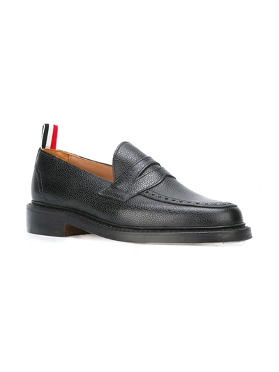 Shop Thom Browne Penny Loafer With Leather Sole In Black Pebble Grain