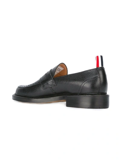 Shop Thom Browne Penny Loafer With Leather Sole In Black Pebble Grain