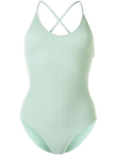 Shop Duskii Margot Ribbed Swimsuit In Green