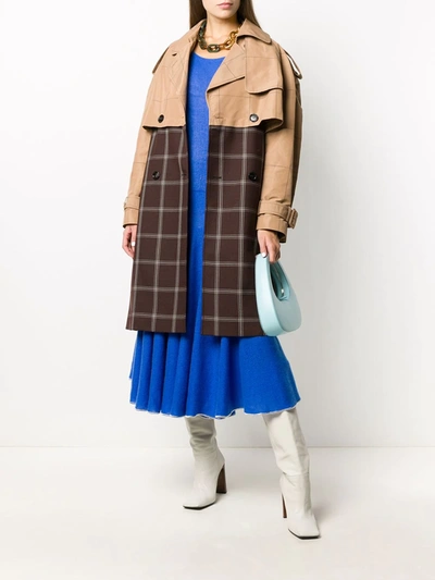 Shop Marni Two-tone Checkered Trench Coat In Brown