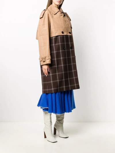 Shop Marni Two-tone Checkered Trench Coat In Brown