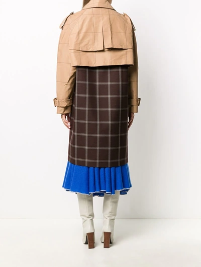 Shop Marni Two-tone Checkered Trench Coat In Brown