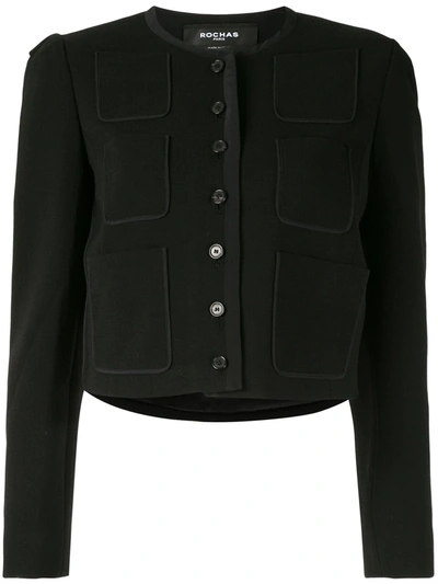 Shop Rochas Cropped Collarless Jacket In Black