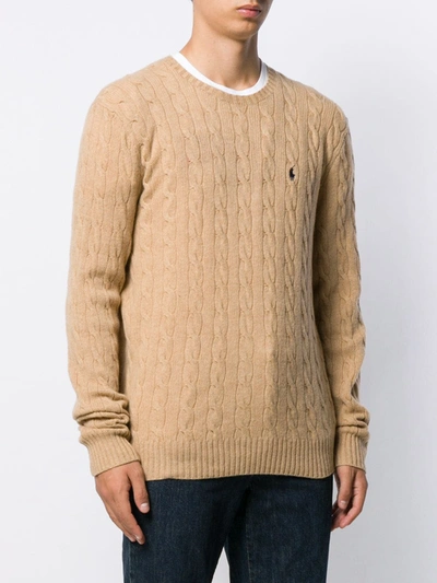 Shop Polo Ralph Lauren Cable Knit Logo Pullover In Brown