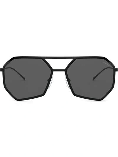 Shop Prada Logo-embossed Heptagon-frame Sunglasses In Black