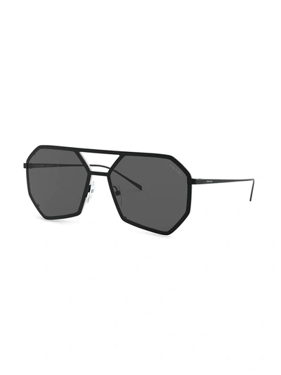 Shop Prada Logo-embossed Heptagon-frame Sunglasses In Black