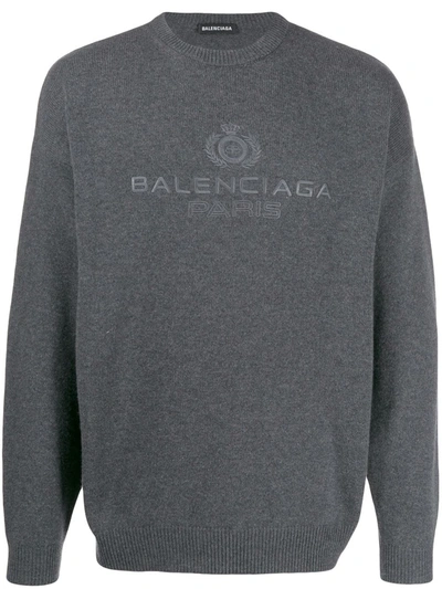 Balenciaga Logo Embroidered Jumper In Grey | ModeSens