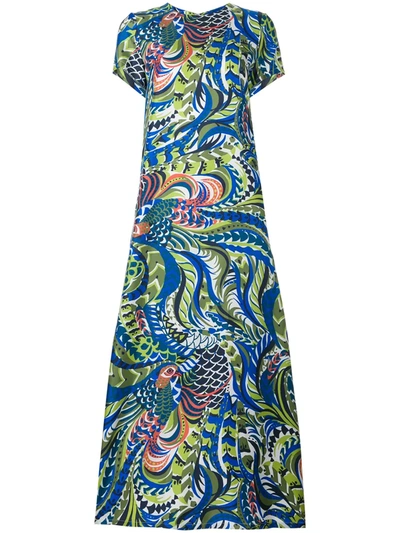 Shop La Doublej Long Length Patterned Swing Dress In Blue