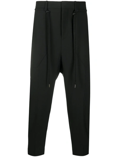 Shop Neil Barrett Cropped Drawstring Trousers In Black
