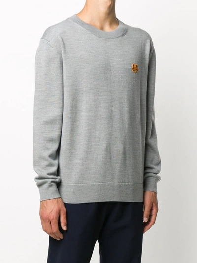 Shop Kenzo Tiger Embroidered Crew Neck Jumper In Grey