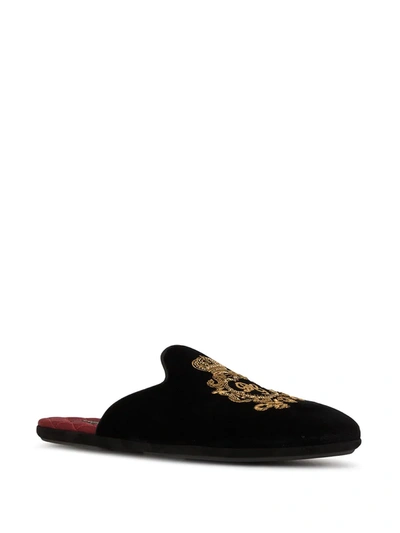 Shop Dolce & Gabbana Embroidered Velvet Slippers In Black