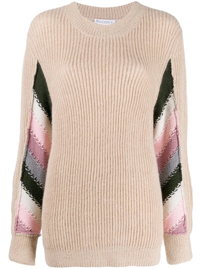 Shop Jw Anderson Striped Detail Knitted Sweater In Neutrals