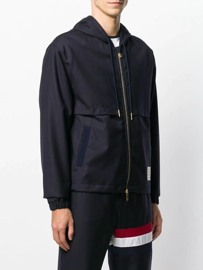 Shop Thom Browne Center-back Stripe Wool Hoodie In Blue