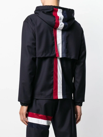 Shop Thom Browne Center-back Stripe Wool Hoodie In Blue