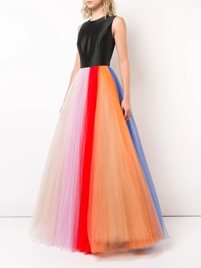 Shop Carolina Herrera Rainbow Tulle Gown In Black