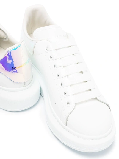 Alexander Mcqueen Iridescent-trimmed Leather Exaggerated-sole Sneakers In White