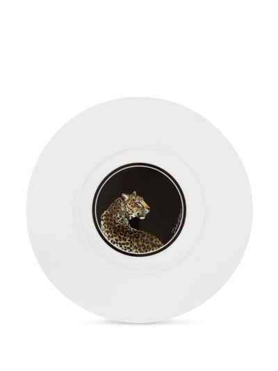 Dolce & Gabbana Set Of Two Leopard Print Dinner Plates In Weiss