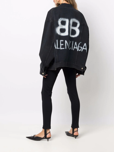 Balenciaga Black Cities Paris Denim Jacket In Washed Black/white | ModeSens