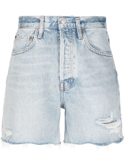 Shop Agolde Distressed Denim Shorts In Blue