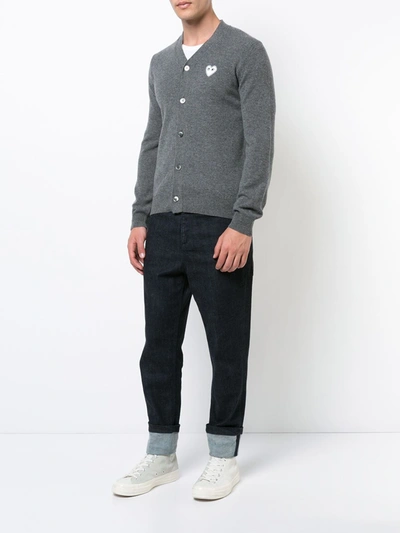 Shop Comme Des Garçons Play Cardigan With White Heart In Grey