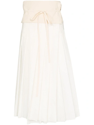 Shop Moncler Pleated Midi Skirt In White