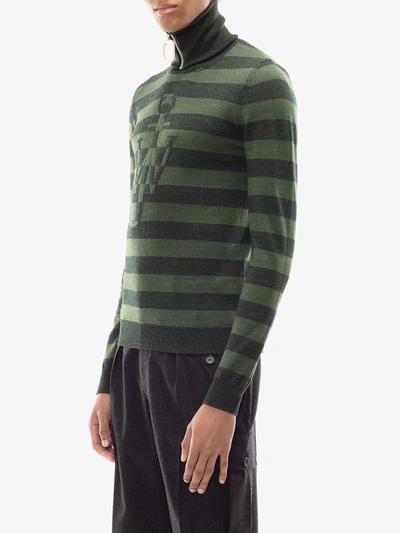 Shop Jw Anderson Striped Logo Jumper In Green