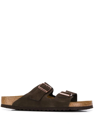 Shop Birkenstock Double Strap Slip-on Sandals In Brown