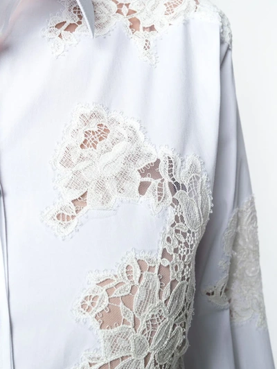 Dolce & Gabbana Long-sleeve Button-front Lace-inset Poplin Blouse In White