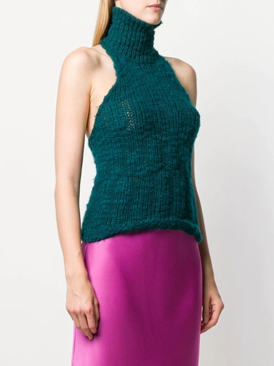 Pre-owned Fendi 2000's Halterneck Knitted Top In Green