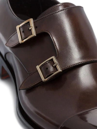 Shop Santoni Double Strap Leather Monk Shoes In Brown