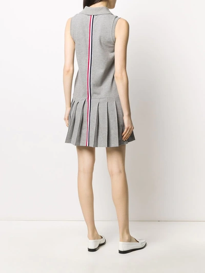 Shop Thom Browne Rwb Stripe Sleeveless Pleated Tennis Dress In 055 Light Grey