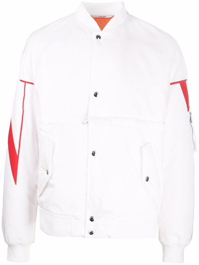 Shop Valentino Vltn Print Bomber Jacket In White