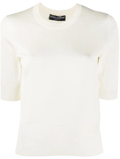 Shop Dolce & Gabbana Half Sleeves Knitted Top In White