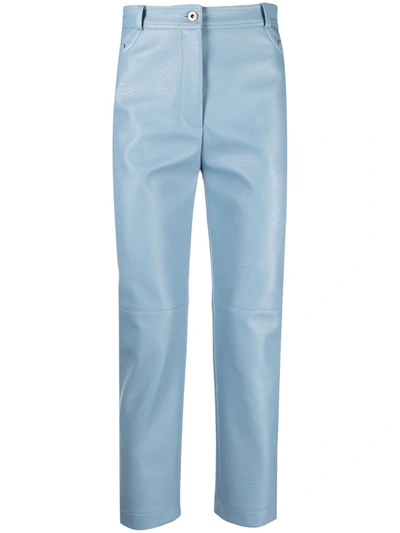 Shop Stella Mccartney Faux-leather Straight-leg Trousers In Blue