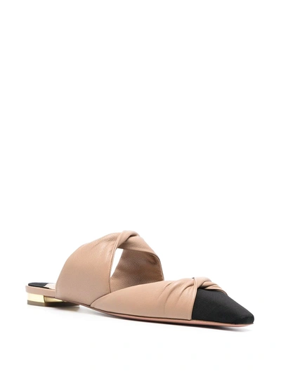 Shop Aquazzura Twist Leather Flat Mules In Neutrals