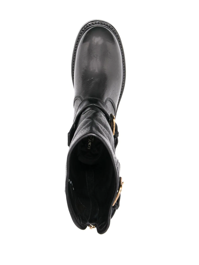 Dolce & Gabbana Horseride Leather Mid-calf Boots In Black
