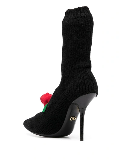 Shop Dolce & Gabbana Knitted Style Rose Calf Boots In Black