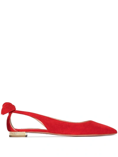 Shop Aquazzura Bow Tie Suede Ballerinas In Red