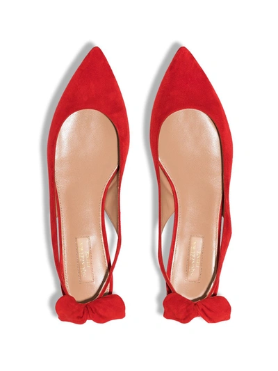 Aquazzura Bow Tie Suede Ballet Flats In Red