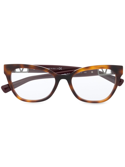Shop Valentino Vlogo Square-frame Glasses In Brown