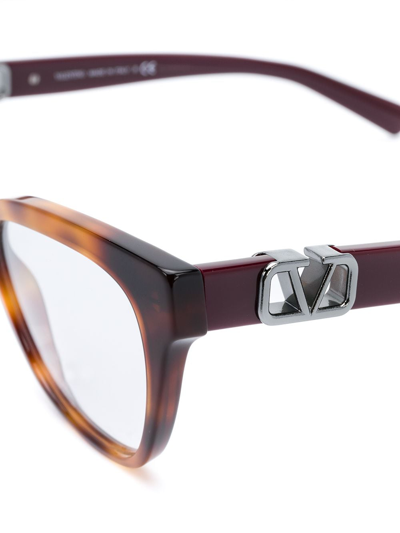 Shop Valentino Vlogo Square-frame Glasses In Brown