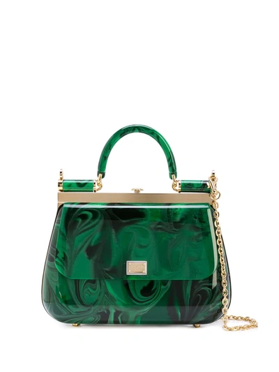 Shop Dolce & Gabbana Sicily Malachite-glass Box Bag In Green