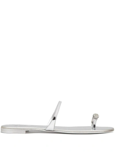 Shop Giuseppe Zanotti Embellished Thong Sandals In Silver