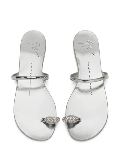Giuseppe Zanotti Nuvorock Crystal-embellished Metallic Leather Sandals In Silver