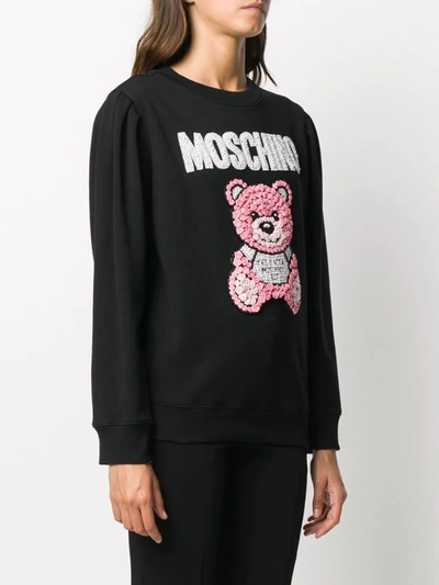 Shop Moschino Teddy Bear Embroidery Sweatshirt In Black