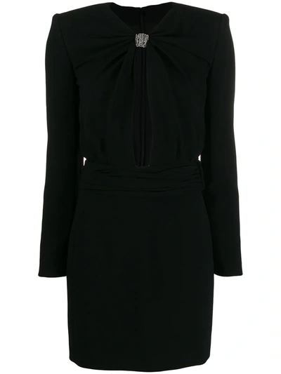 Shop Saint Laurent Embellished Cut Out Mini Dress In Black