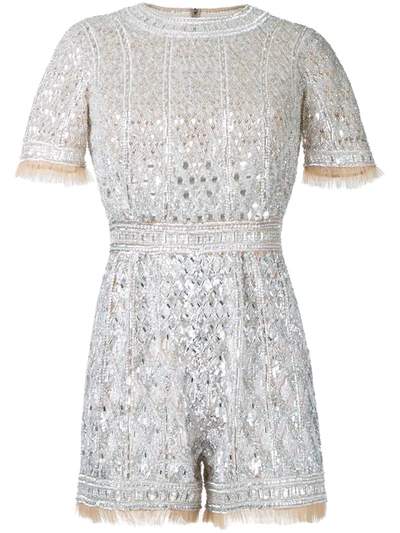 Shop Zuhair Murad Beaded Shortsleeved Romper In Metallic