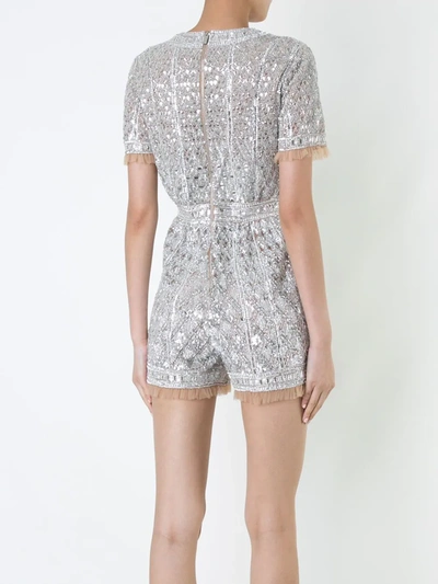 Shop Zuhair Murad Beaded Shortsleeved Romper In Metallic