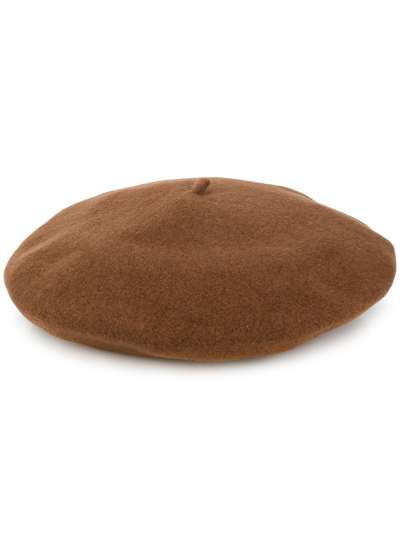 Shop Celine Knitted Beret Hat In Brown