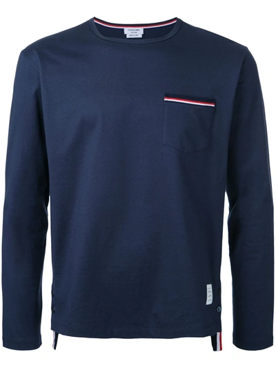 Shop Thom Browne Long-sleeved T-shirt In Blue